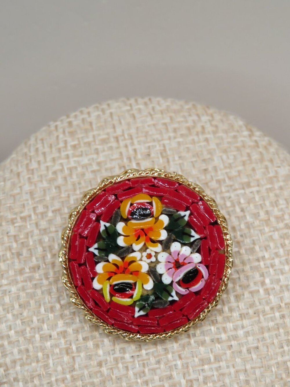 Vintage Italy Micro Mosaic Floral Brooch - Picture 3 of 10